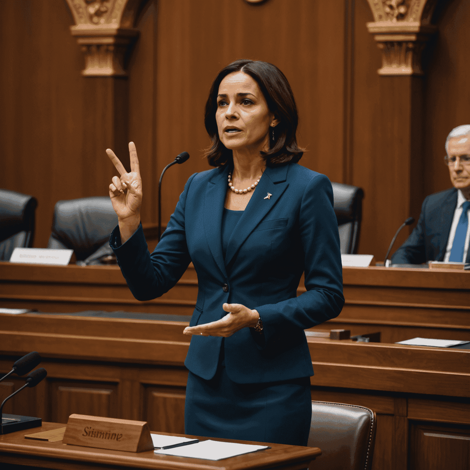 Simone Tebet discursando no plenário do Senado Federal, vestida formalmente e gesticulando com convicção